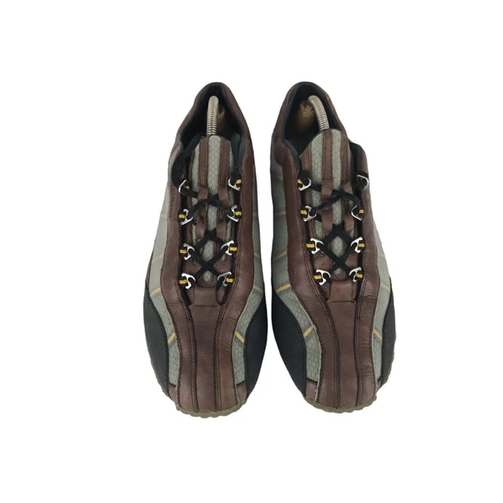 Medium Mens Brown Gray Yellow Leather Round Toe Sneaker‎ Shoes Size US 12 - Picture 4 of 9